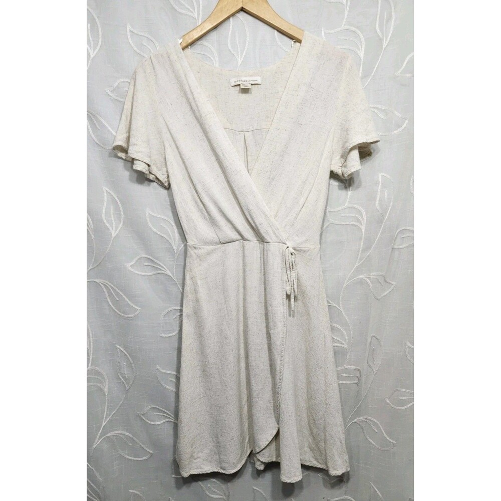Monteau Los Angeles Linen Blend Dress Sz Small Minimalist Boho Tie Waist